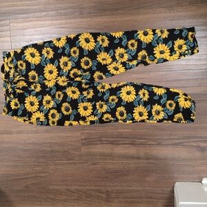 Divided Sunflower Print High Waisted Pants- Black and Yellow